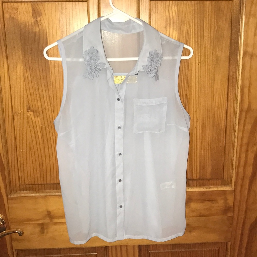 Baby blue sheer tank top blouse